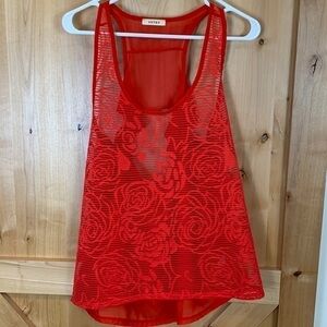 Entro sheer red rose print tank top size Large